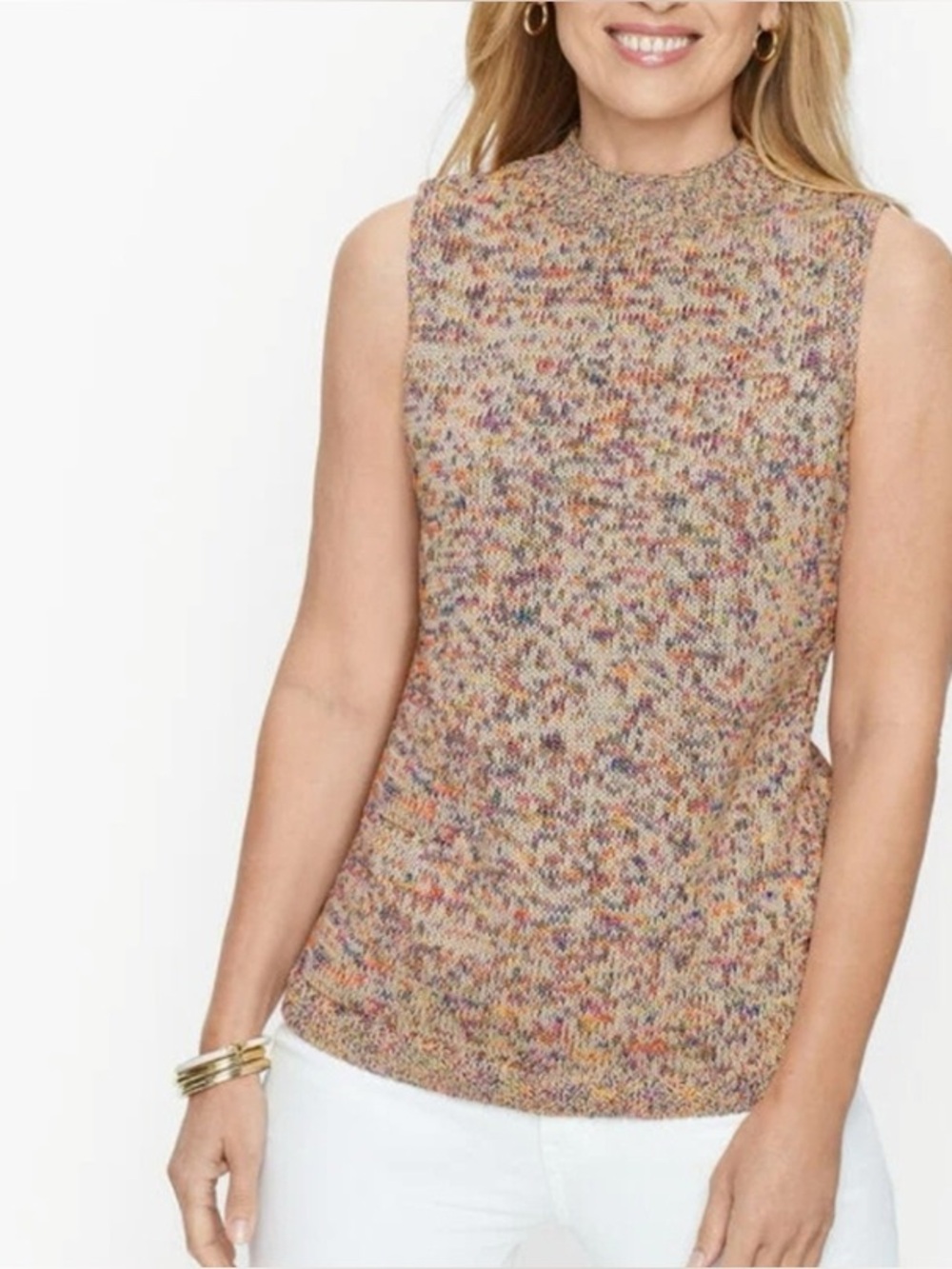 Talbots Marled Knit Sweater Woman’s PM Sleeveless Mock Neck Shell Top Shirt NWOT